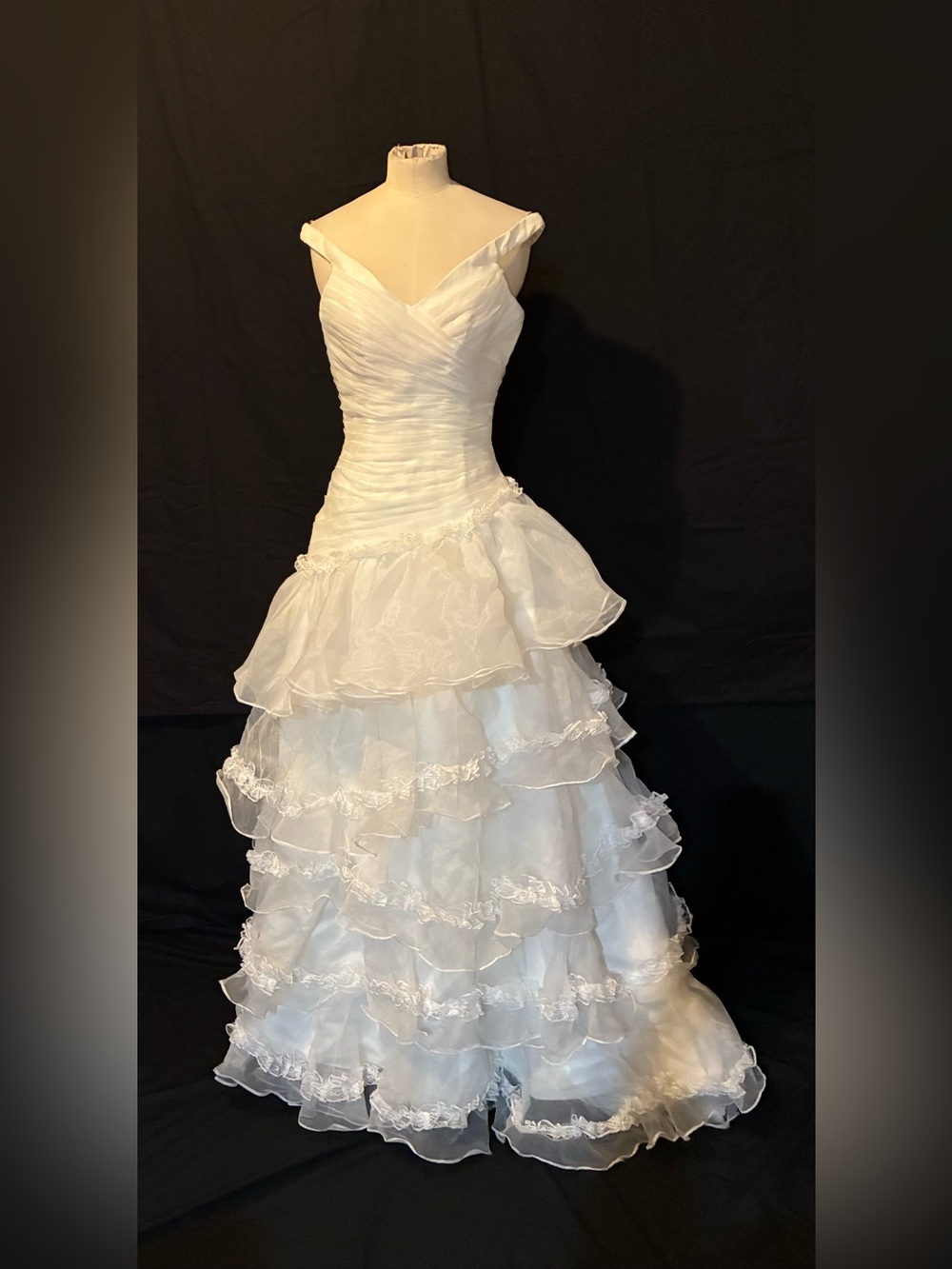 Ivory Off-Shoulder Ruffled Organza Wedding Gown